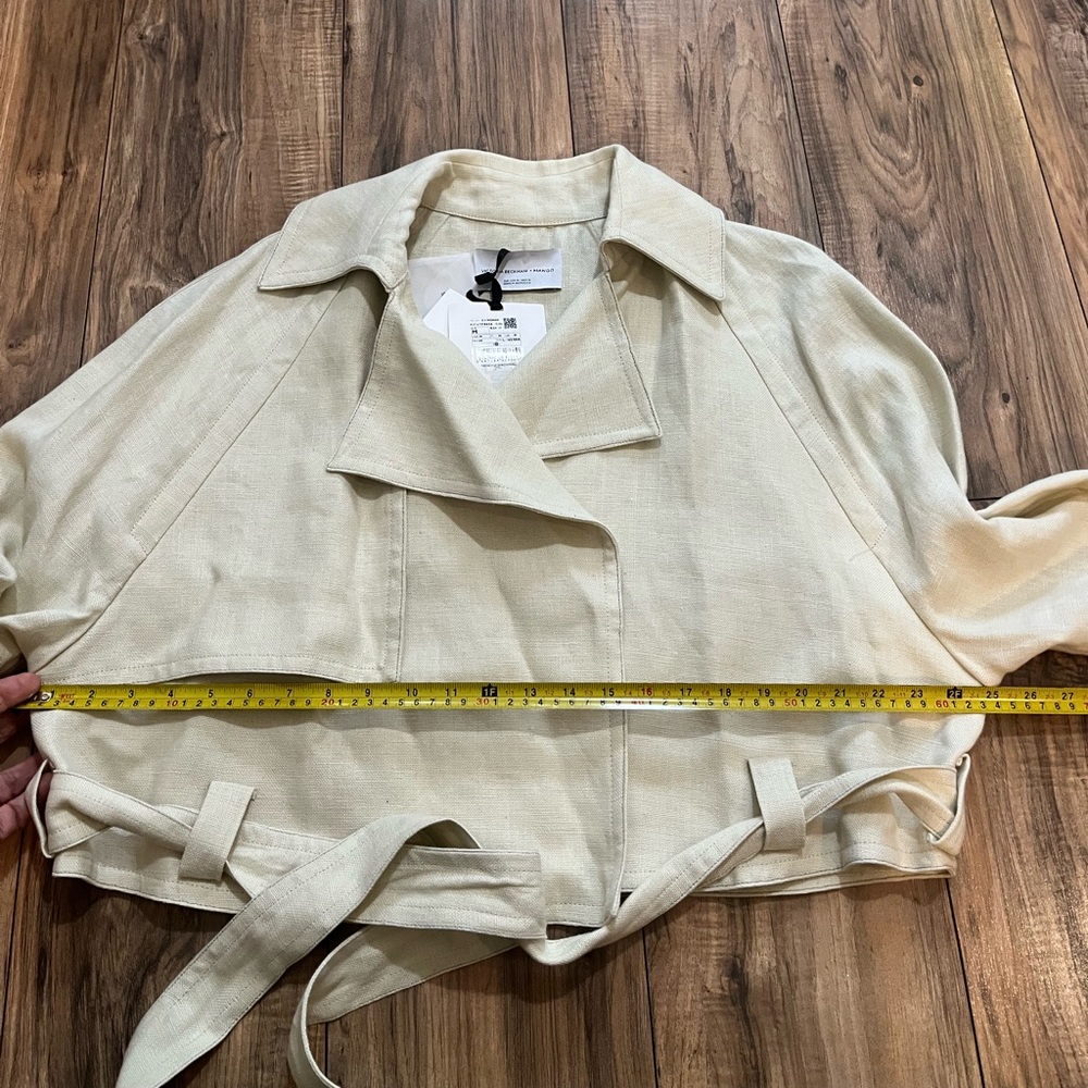 MANGO x VICTORIA BECKHAM 100% Linen Beige Tie-Waist Cropped Trench Jacket M - Picture 10 of 16
